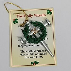 Vintage The Holly Wreath Cross Of Nails Jesus Ornament Card Gift‎ Present Resin